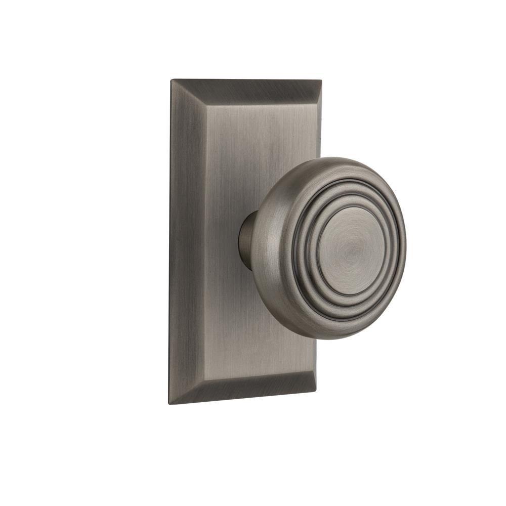 Nostalgic Warehouse STUDEC Complete Passage Set Without Keyhole Studio Plate with Deco Knob in Antique Pewter